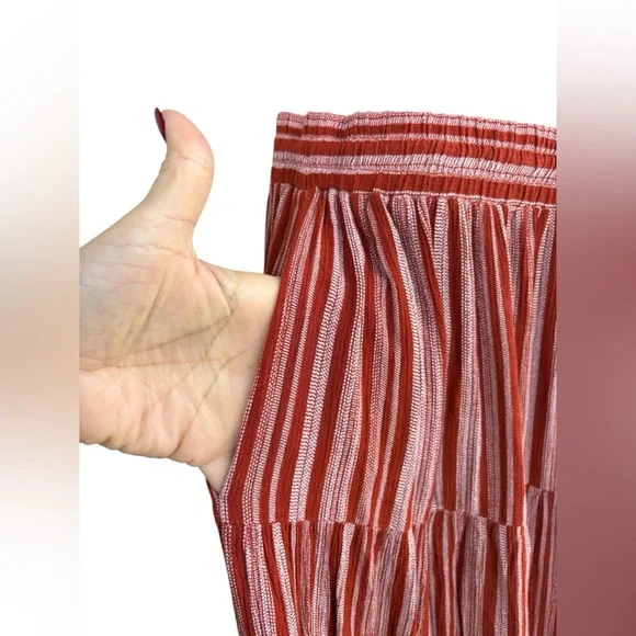 DAVI & DANI  RUST STRIPE
RUFFLE CASUAL PANT sz small pockets preloved boho - Picture 10 of 13